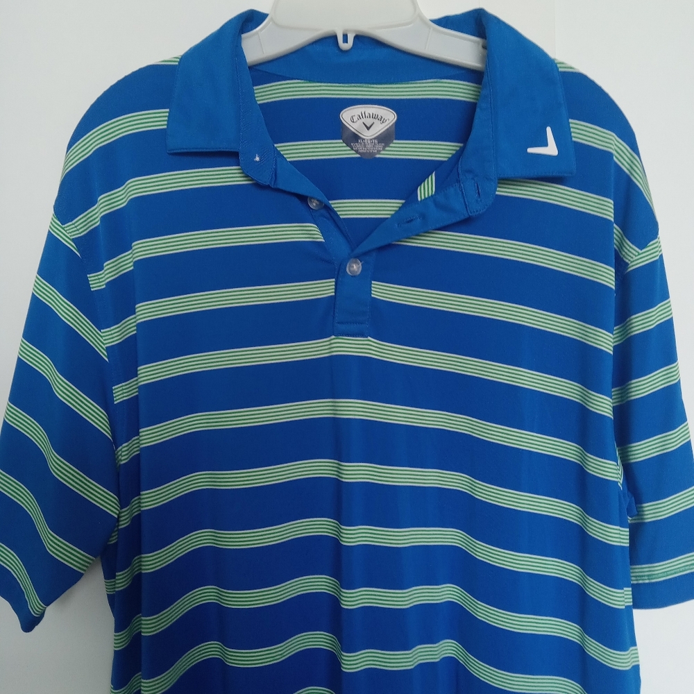 Callaway Blue and Green Striped Polo Shirt Size XL EUC